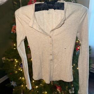 American Eagle Outfitters Beige Long Sleeve Henley